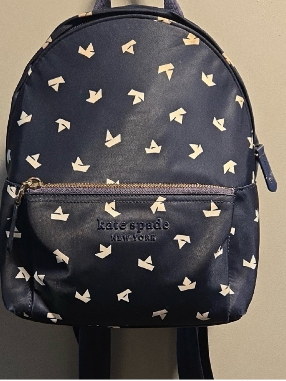 kate spade Navy Mini Backpack with White Origami Paper Boat Print - Picture 11 of 15